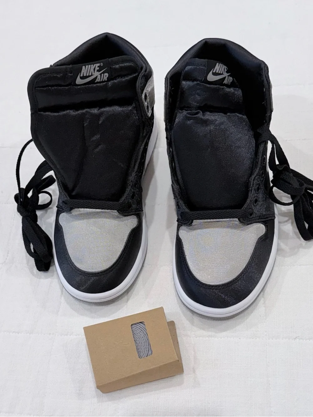Nike Air Jordan 1 Retro Hi OG Mid Black Silver Grey White Satin Shadow Sneakers